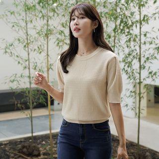 Puff-sleeve Tweed Knit Top