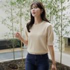 Puff-sleeve Tweed Knit Top