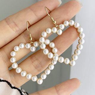 Faux Pearl Heart Drop Earring / Ear Clip