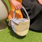 Dotted-strap Woven Rattan Bucket Bag