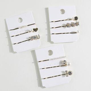 Set Of 3: Faux Pearl Rhinestone Hair Pin