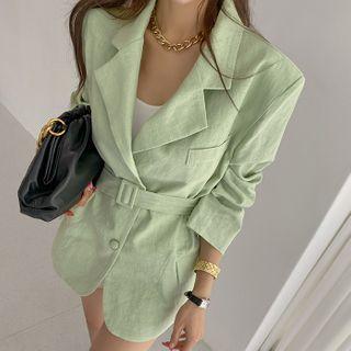 Belted Pastel Linen Blend Blazer