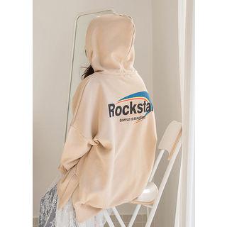 Tall Size Rockstar Print Loose-fit Hoodie