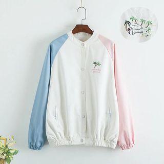 Embroidered Raglan-sleeve Buttoned Jacket