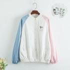 Embroidered Raglan-sleeve Buttoned Jacket