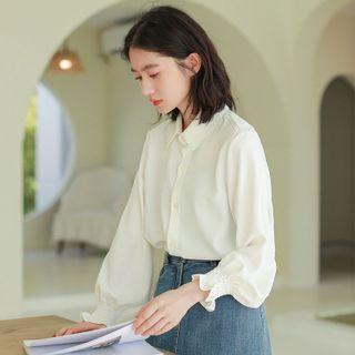 Plain Ruffle Pleated Button-up Shirt