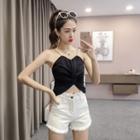 Chain Strap Cropped Twisted Knit Camisole