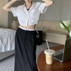 Plain Lace-up Blouse / Two-tone Midi Skirt