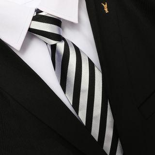 Striped Neck Tie Zsld032 - Stripe - Black & White - One Size