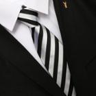Striped Neck Tie Zsld032 - Stripe - Black & White - One Size