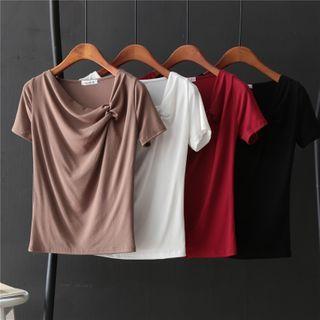 Plain Short-sleeve Shirred T-shirt