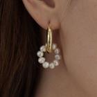Faux Pearl Hoop Dangle Earring 1 Pair - White & Gold - One Size