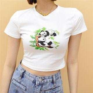 Panda-print Crop T-shirt