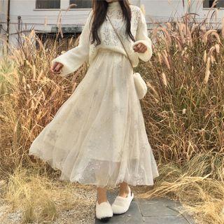 Maxi Mesh Embroidered Skirt Almond - One Size