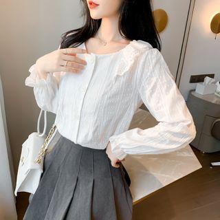 Long-sleeve Eyelet Ruffle Trim Blouse