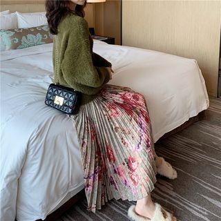 Plain Loose-fit Sweater / Floral Pleated Skirt