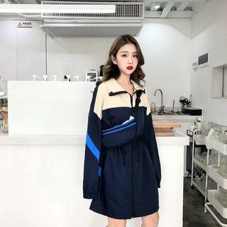 Set: Color Block Trench Jacket + Fanny Pack