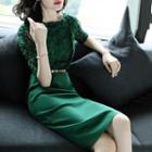 Flower Applique 3/4-sleeve Sheath Dress