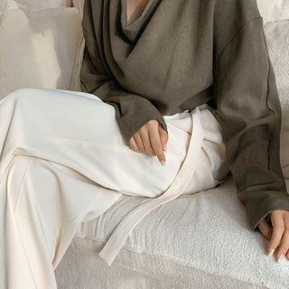 Drape-neck Asymmetric-hem Blouse
