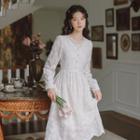 Embroidered Lace Trim Long-sleeve Dress