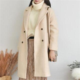 Double-breasted Wool Blend Coat Cream - One Size