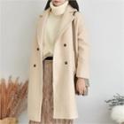 Double-breasted Wool Blend Coat Cream - One Size