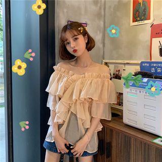 Off-shoulder Ruffle-trim Layer Top