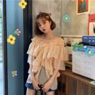 Off-shoulder Ruffle-trim Layer Top
