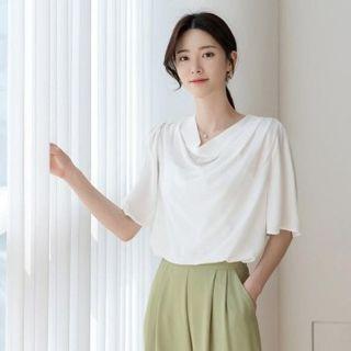 Bell-sleeve Cowl-neck Blouse