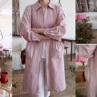 Drawstring-waist Zip-up Safari Jacket Pink - One Size