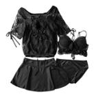 Set: Lace Trim Bikini + Swim Skirt + Cover-up