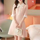 Tie-neck Laced Contrast-collar Dress