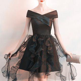 Mesh Panel Off-shoulder A-line Cocktail Dress