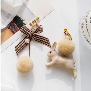 Non-matching Rabbit Bow & Bobble Dangle Earring