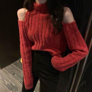Turtle-neck Cold-shoulder Sweater