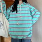 Long-sleeve Striped Loose-fit Hooded Top