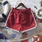 Contrast Trim Cherry Embroidered Shorts
