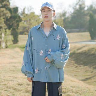 Lantern-sleeve Floral Printed Shirt