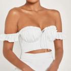 Ruched Ruffle-trim Sleeveless Crop Top