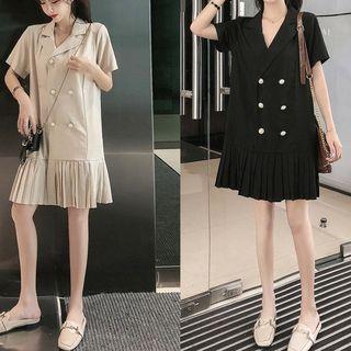 Short-sleeve Double-breasted Mini Shirt Dress