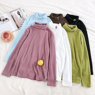 Picture Embroidered Turtle-neck Long-sleeve Top