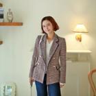 Double-breasted Piped Tweed Blazer