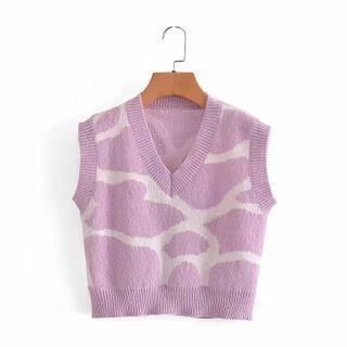 V-neck Sweater Vest Purple - One Size