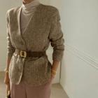 Lapelless Tweed Blazer Beige - One Size