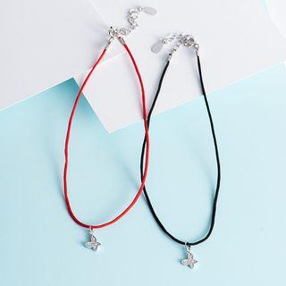 925 Sterling Silver Rhinestone Butterfly Red String Anklet