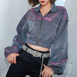 Glitter Cropped Zip Jacket / Cut-out Cropped Harem Pants