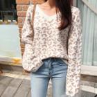 Loose-fit Leopard Pattern Sweater Ivory - One Size