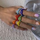 Set: Flower Bead Ring 2341 - Blue & Green & Yellow & Red - One Size