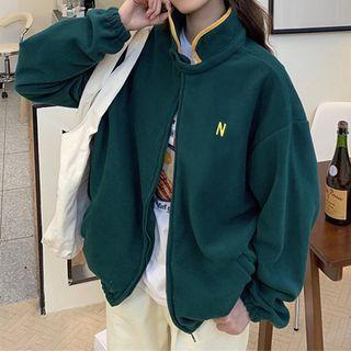 Contrast Trim Collar Zip-up Jacket