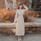 Bell-sleeve V-neck Maxi A-line Dress